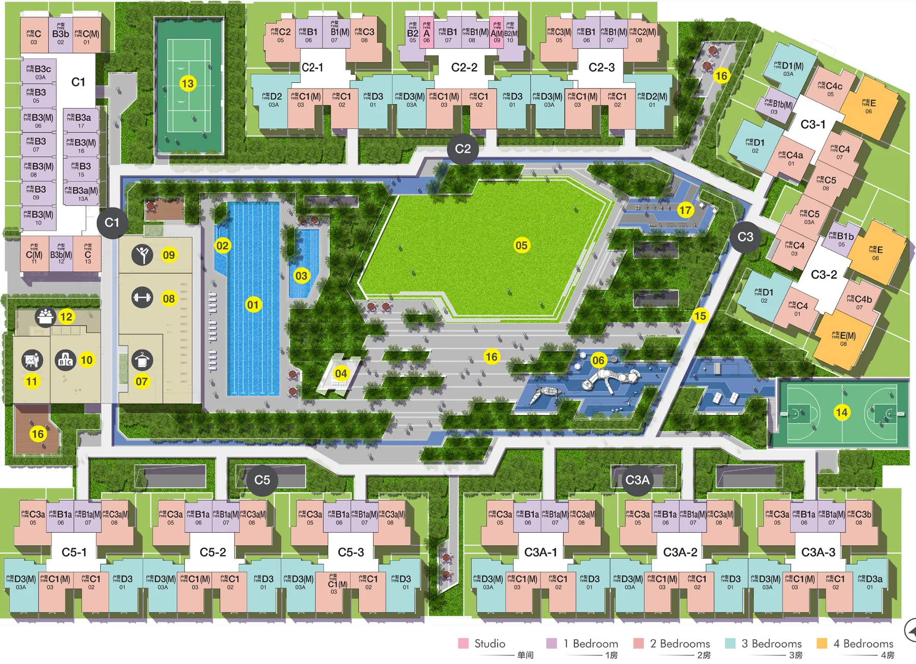 R&F Princess Cove Phase 3 site plan with facilities and unit types
